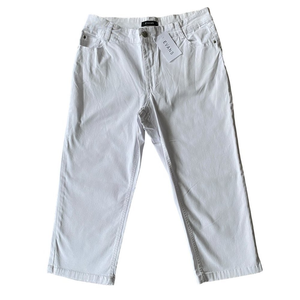 Evans Denim Love Crops woman's size 14 white five pocket denim cropped jeans